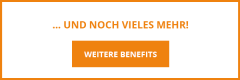 Ein weißer Hintergrund mit fetter orangefarbener Schrift "... UND NOCH VIELES MEHR!" Darüber eine orangefarbene Schaltfläche mit der Aufschrift "WEITERE BENEFITS.