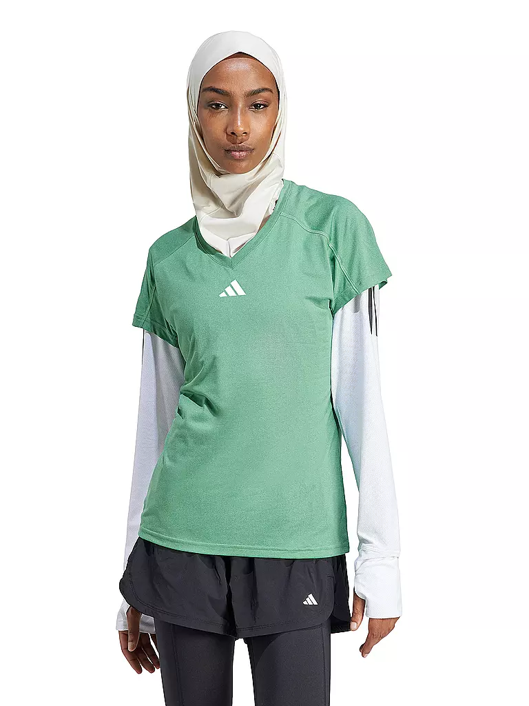 ADIDAS | Damen Fitnessshirt AEROREADY Train Essentials Minimal Branding V-Neck | dunkelgrün