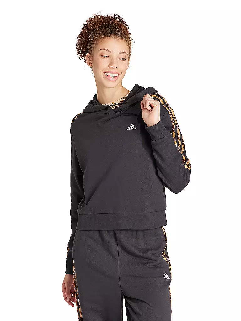 ADIDAS | Damen Hoodie Essentials 3-Streifen Animal Print Relaxed  | schwarz