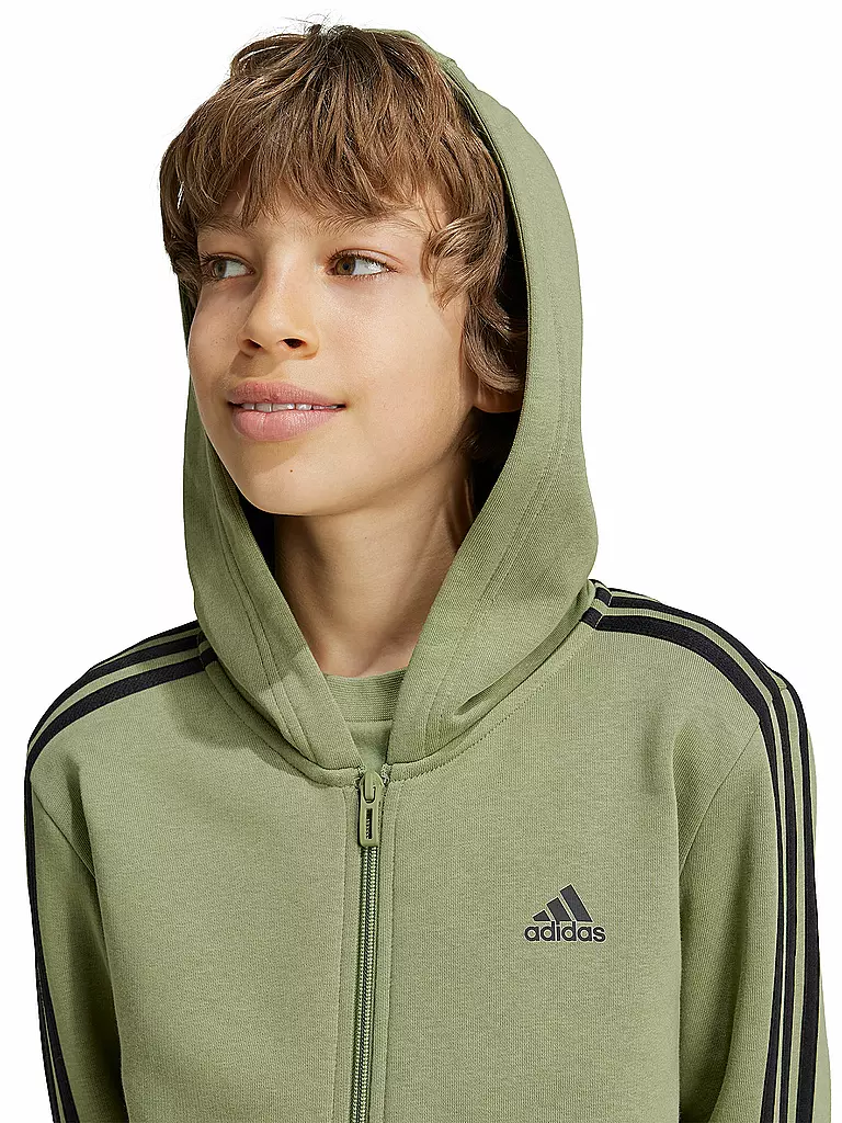 ADIDAS | Kinder Kapuzenjacke Essentials 3-Streifen Fleece | olive