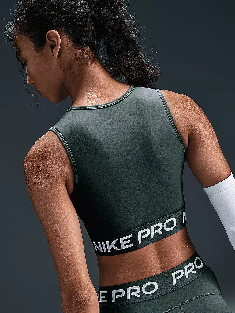 NIKE | Damen Fitnesstop Pro Cropped | dunkelgrün