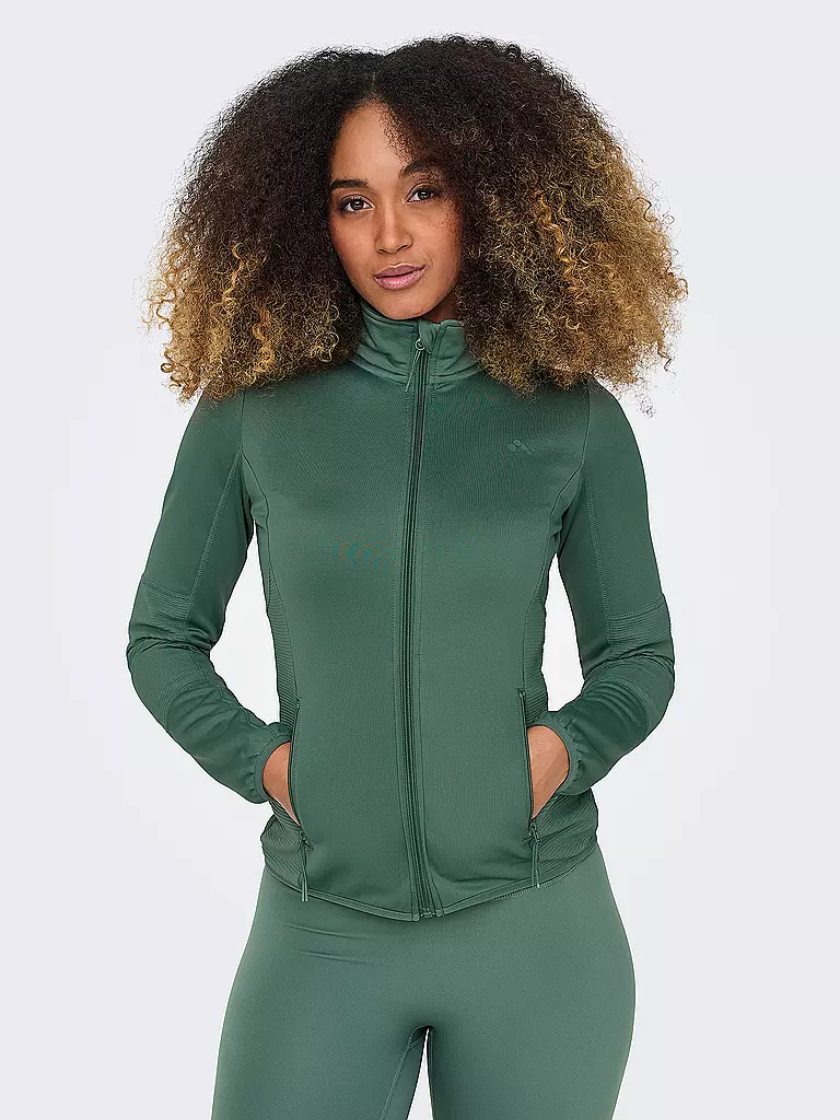 ONLY PLAY |  Damen Fitness Fleecejacke | dunkelgrün