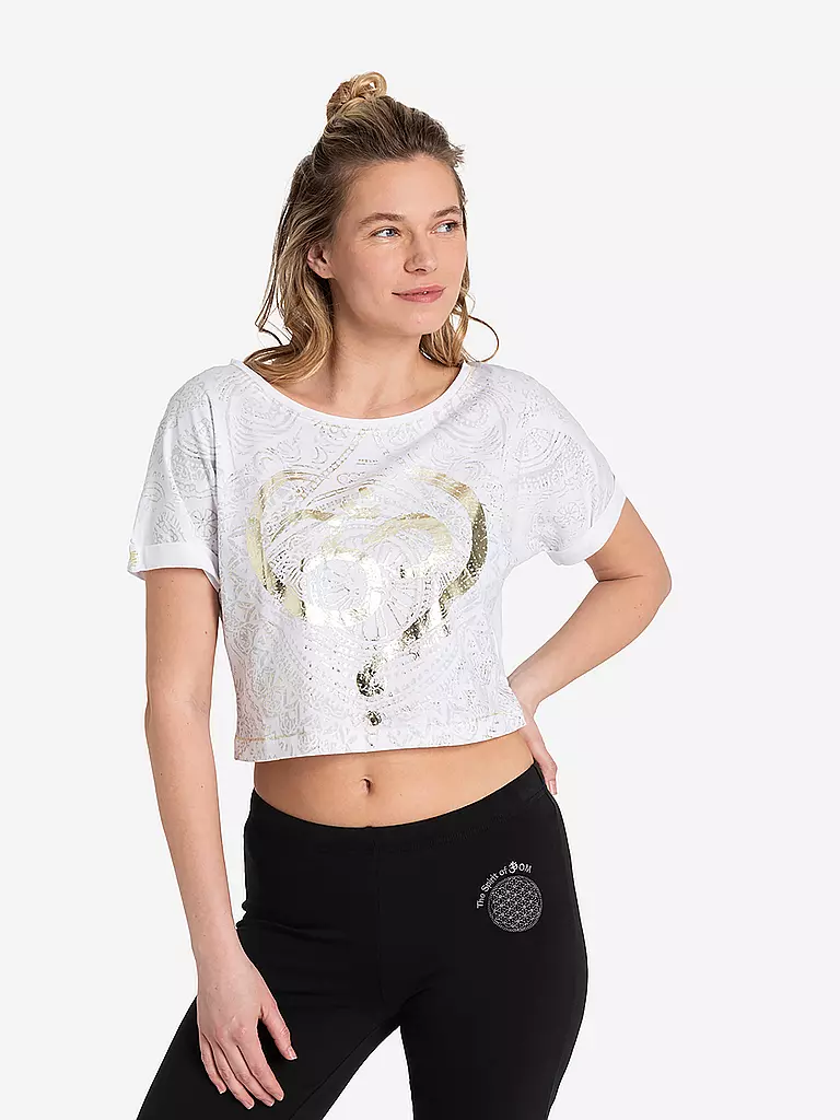 THE SPIRIT OF OM | Damen Yogashirt Crop OM Time | weiss